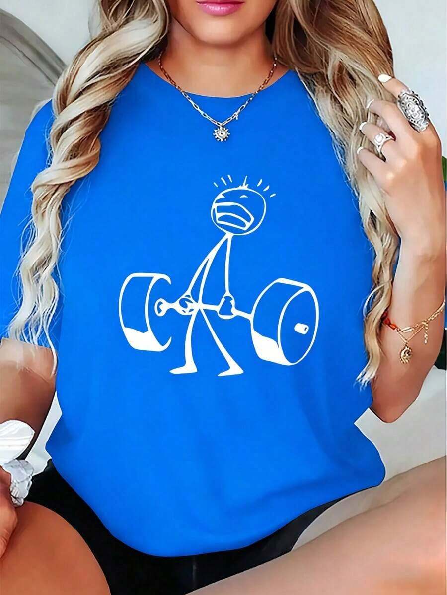 Tee Graphic Print - Oversized Funny Workout Graphic T-Shirt With