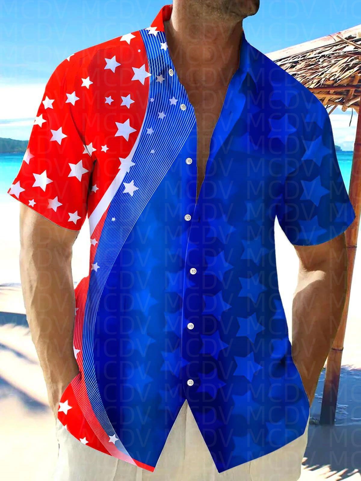 Star Pattern Style Men's Hawai – Shirt Camp Collar Bewertung und Preis