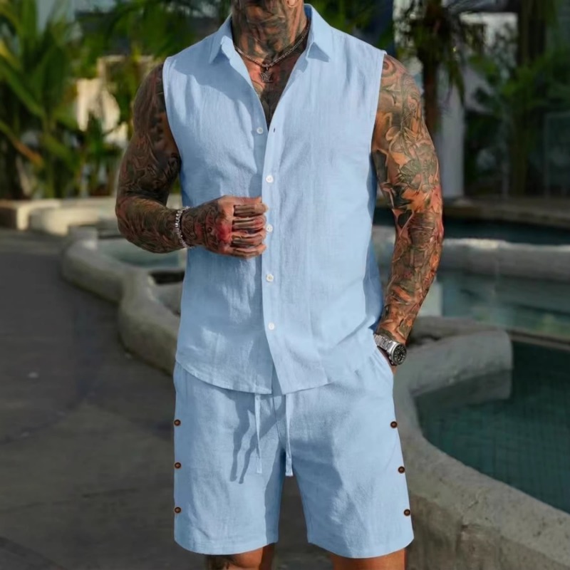 Men's 2 Piece Linen Textured S – Short Linen Drawstring Bewertung und Preis