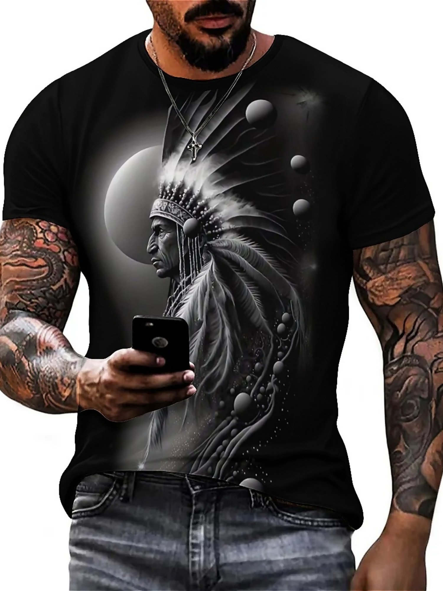 Men's 3D Printed Tribal Chieft – Tee Graphic Print Bewertung und Preis