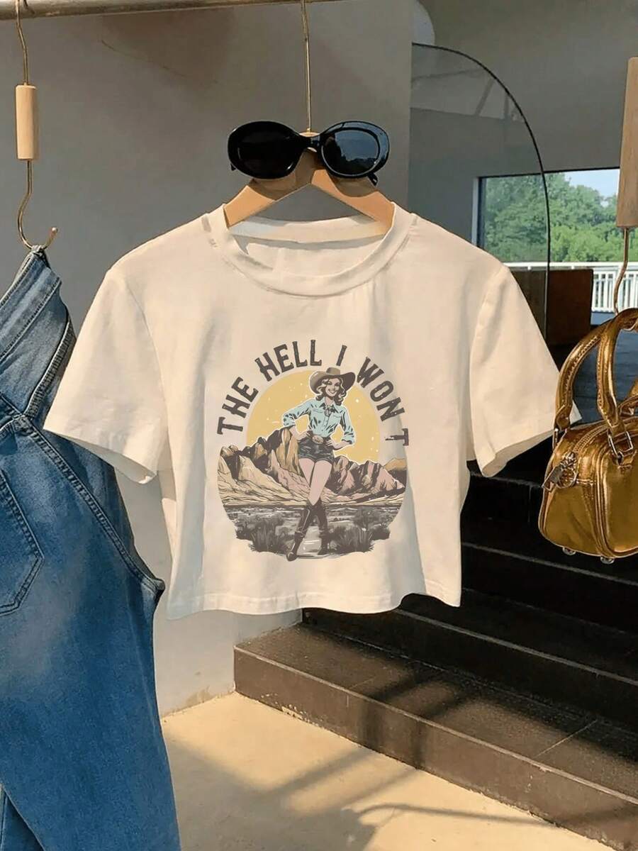 Womens Graphic Crop Top Cow Pr – Tee Graphic Print Bewertung und Preis