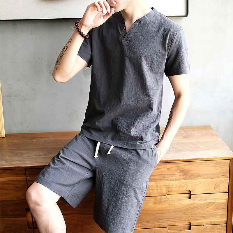 Men's Cotton Linen Set T-shirt – Linen Shirt Breathable Bewertung und Preis