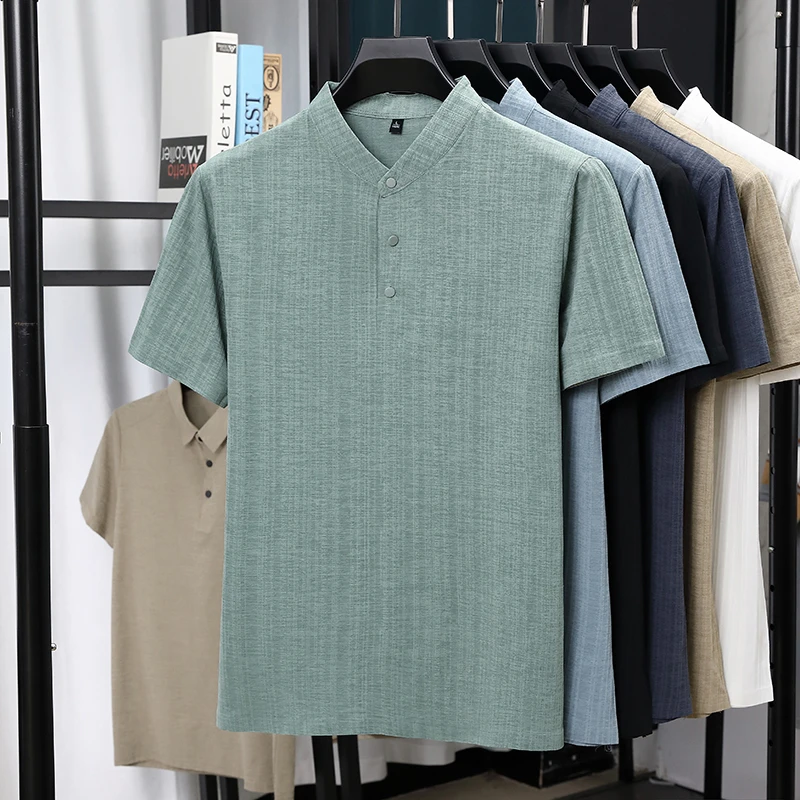 Mens Mandarin Collar Half Plac – Linen Shirt Breathable Bewertung und Preis