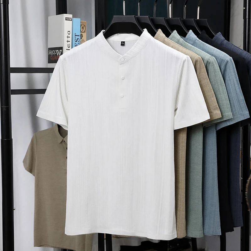 Mens Mandarin Collar Half Plac – Linen Shirt Breathable Bewertung und Preis