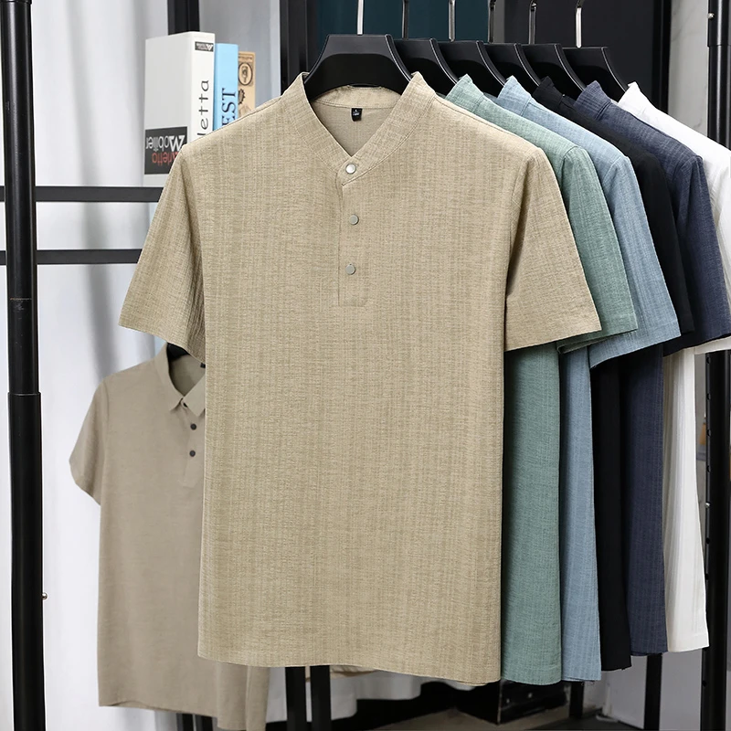 Mens Mandarin Collar Half Plac – Linen Shirt Breathable Bewertung und Preis