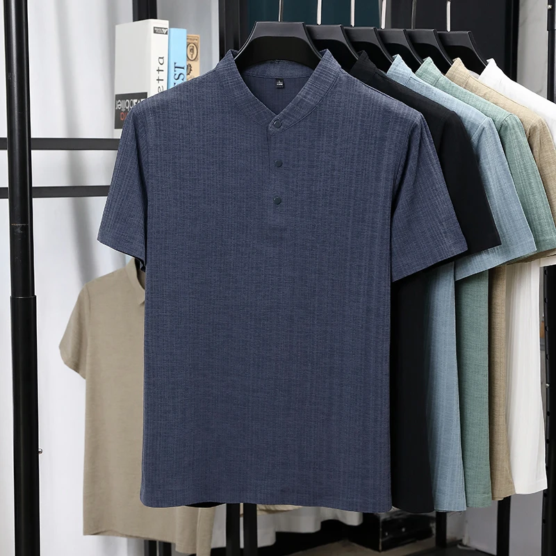 Mens Mandarin Collar Half Plac – Linen Shirt Breathable Bewertung und Preis