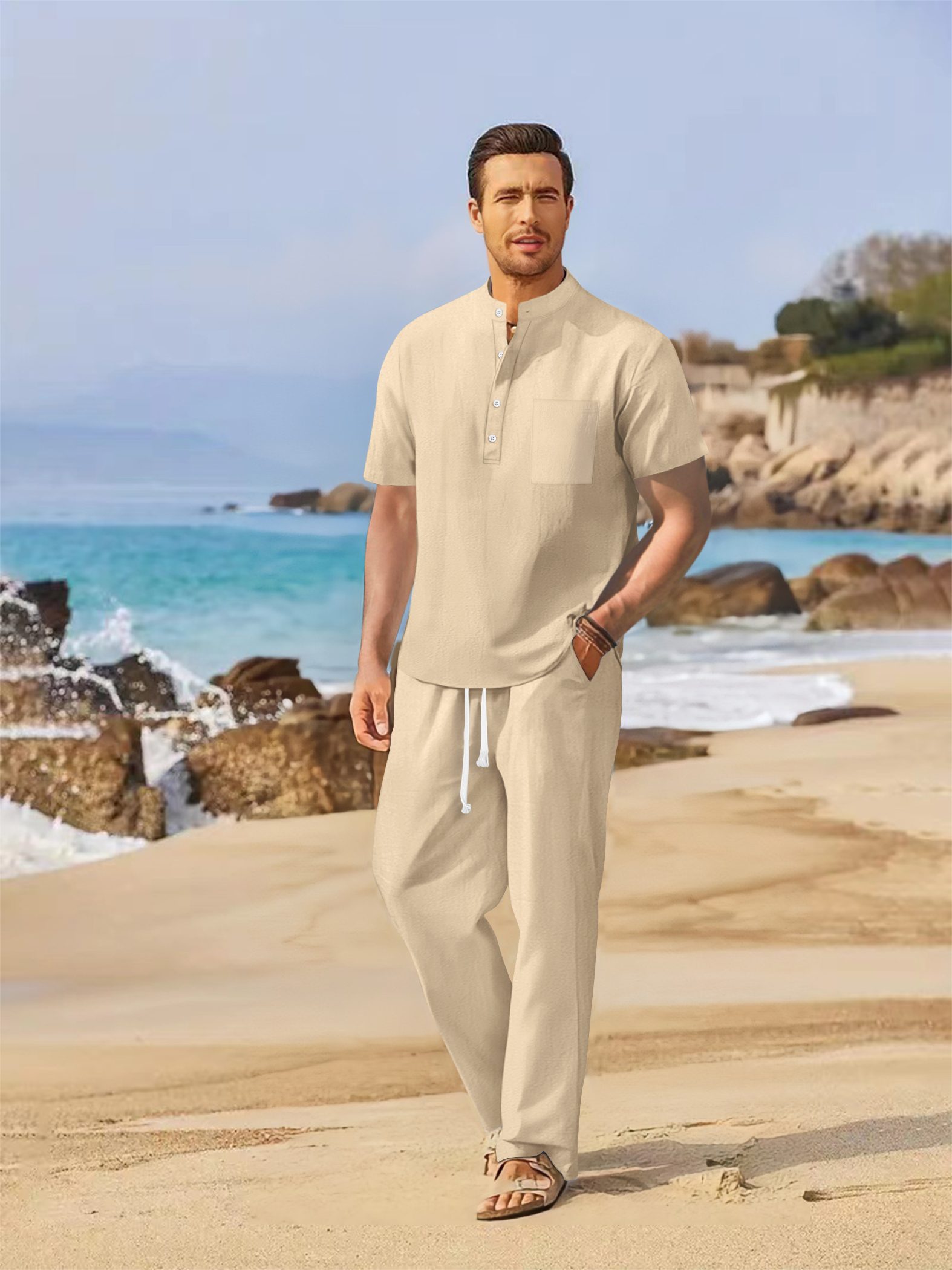Summer men's cotton and linen  – Short Linen Drawstring Bewertung und Preis