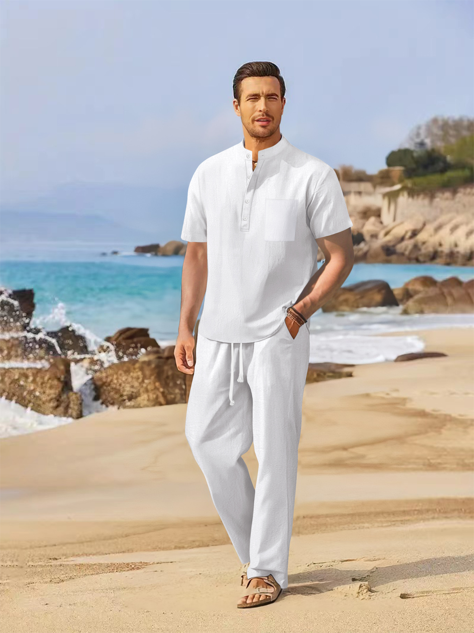 Summer men's cotton and linen  – Short Linen Drawstring Bewertung und Preis