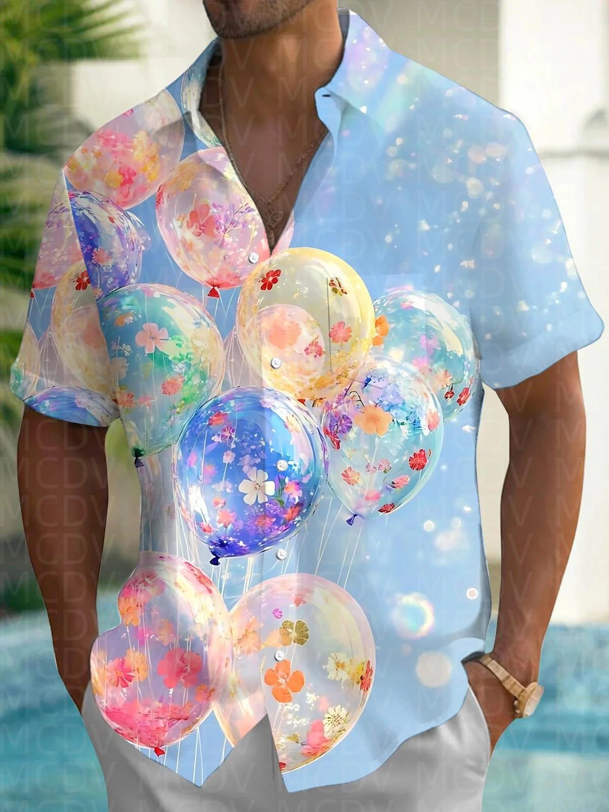 Balloon Pattern Men's Hawaiian – Shirt Camp Collar Bewertung und Preis