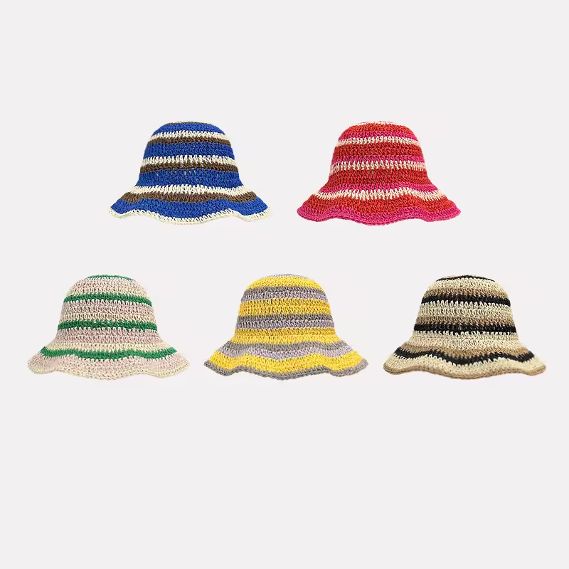 New Striped Knitted Straw Croc – Bucket Hat Straw Bewertung und Preis