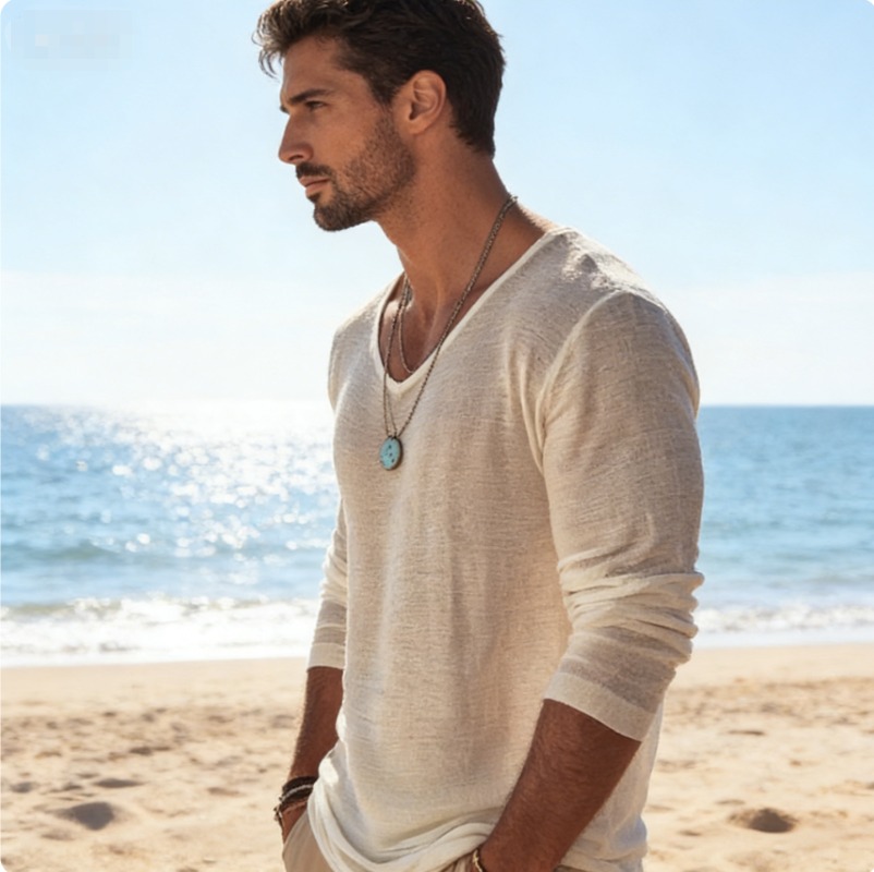 Men's Casual V-Neck Linen Blen – Linen Shirt Breathable Bewertung und Preis