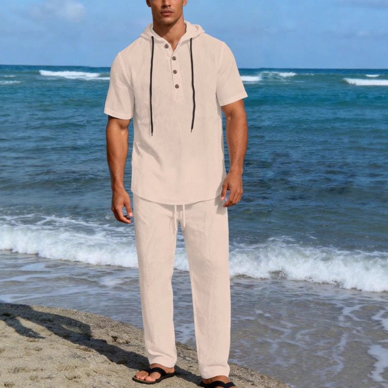 Men's 2 Piece Linen Hooded Out – Short Linen Drawstring Bewertung und Preis