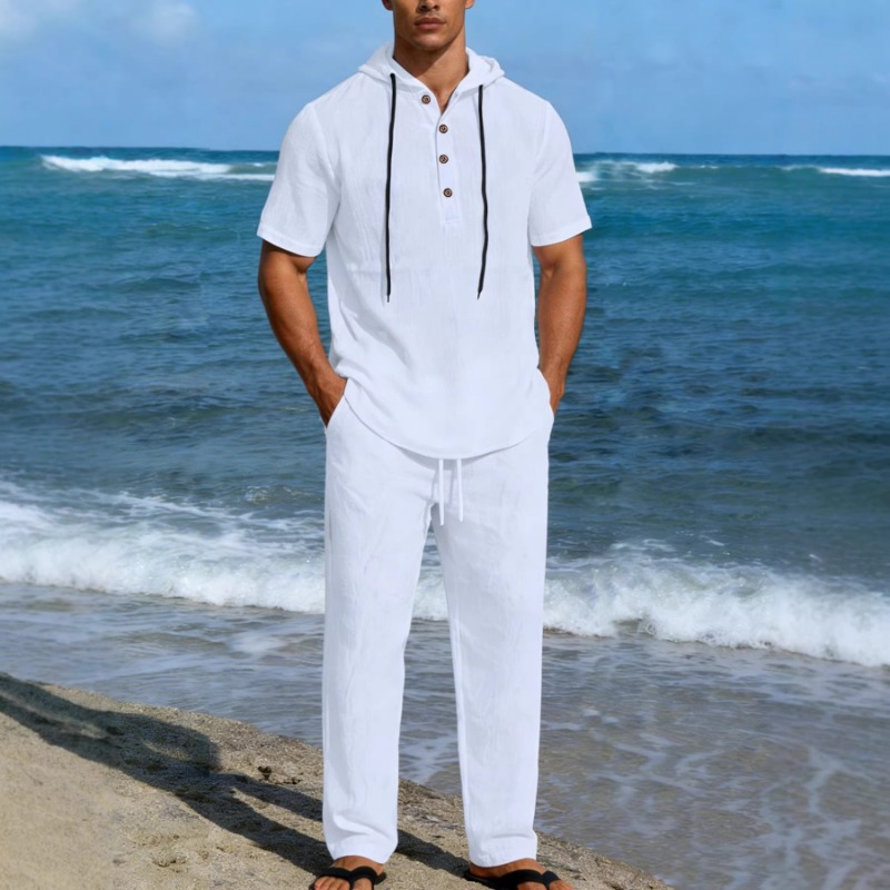 Men's 2 Piece Linen Hooded Out – Short Linen Drawstring Bewertung und Preis