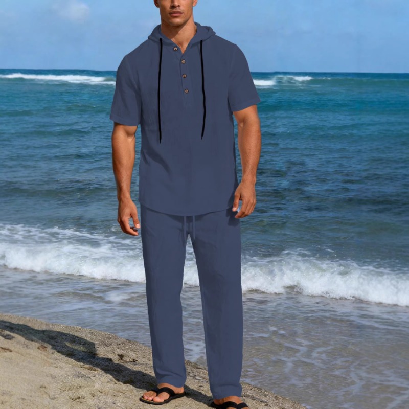 Men's 2 Piece Linen Hooded Out – Short Linen Drawstring Bewertung und Preis