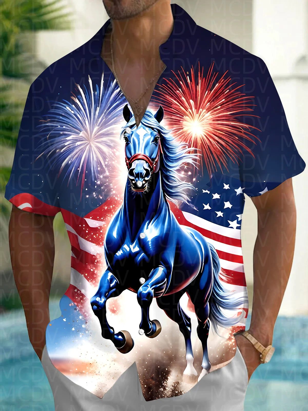 Horse Pattern Men's Hawaiian S – Shirt Camp Collar Bewertung und Preis